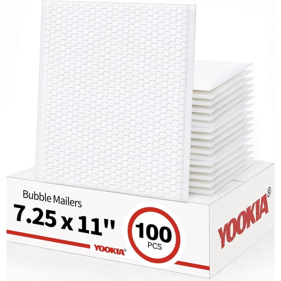 100Pcs Bubble Mailers 7.25x11 Inch, Self Seal Waterproof Shipping Bags, Padded Mailers, Bubble Bags for Mailing, Packaging, Small Business-White