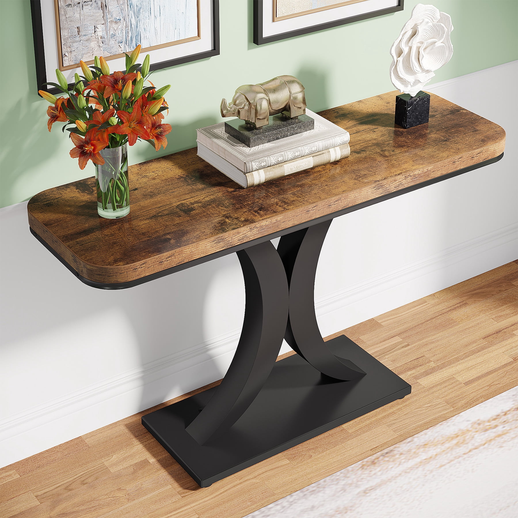 Tribesigns 40 inch Console Table, Rustic Hallway Accent Table with Geometric Base Narrow, Foyer Table for Living Room, Entryway