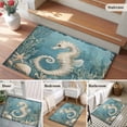 thumbnail image 5 of 2x3 Ft Entryway Area Rug, Coastal Seahorse Blue Green Kitchen Rug Runner Washable Floor Mat, Summer Ocean Starfish Coral Non Slip Indoor Door Mat Throw Carpet for Bathroom Living Room Bedroom, 5 of 8