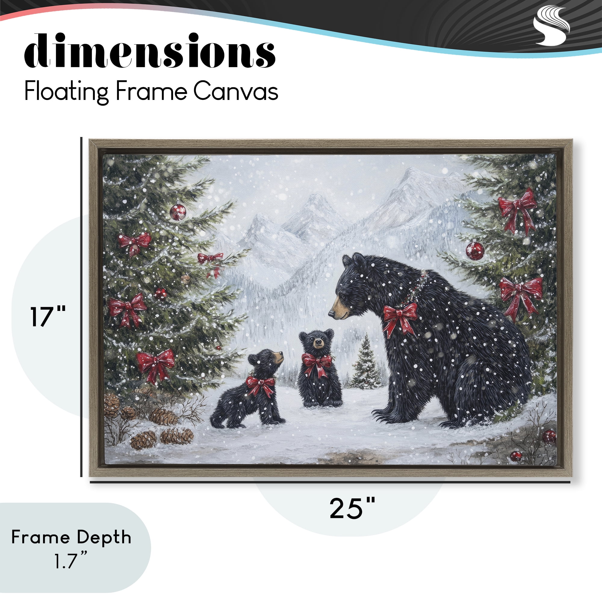 Stupell Industries Christmas Black Bears Brown Framed Floater Canvas Wall Art, design by Tina LeCour