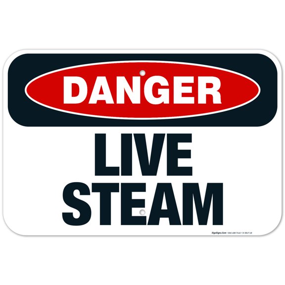 Live Steam Sign, OSHA Danger Sign, 12x18 Aluminum