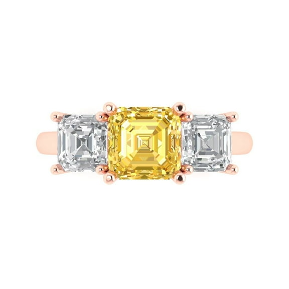 Three-Stone Engagement Ring for Women - 4ct Natural Citrine in 18K Rose Gold Promise Ring