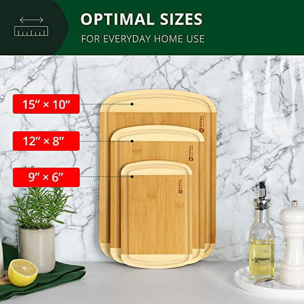 Luxury Cutting Boards for Kitchen -Reversible Wood Cutting Board Set, Thick Chopping Board - Wooden Cutting Board Set with Juice Groove - Bamboo Cutting Board for Meat, Veggies, Fruits (Set of 3)