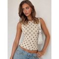 thumbnail image 4 of Women Y2K Tops Polka Dot Shirt Sleeveless Vintage Camisole Crew Neck Crop Tops Going Out Streetwear Khaki L, 4 of 9