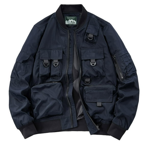 Maoxin Jackets for Men Solid Color Baseball Suit Functional Multi Pocket Coat Three Coat Work Jacket Blue 2XL