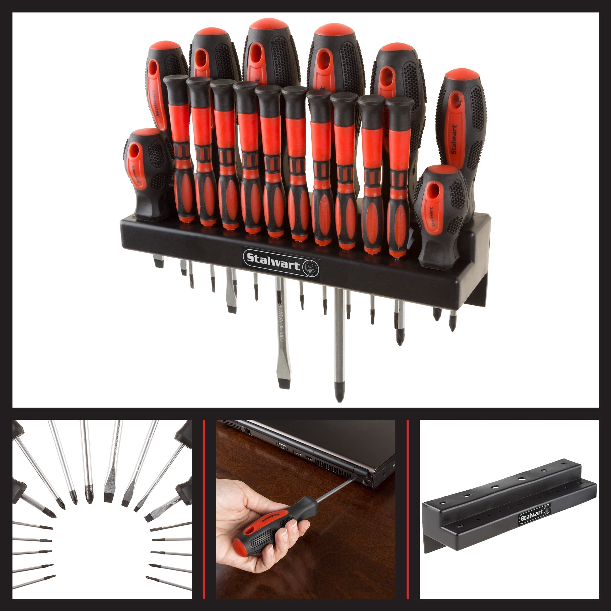 Stalwart 18 Piece Screwdriver Set with Wall Mount and Magnetic Tips- Precision Kit Including Flatheads, Phillips, and Torx Screwdrivers