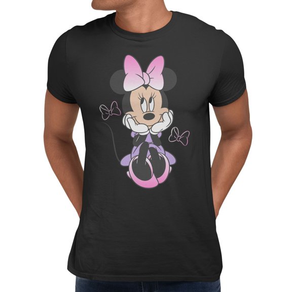 Disney Minnie Mouse Men's Sitting Bow Gradients T-Shirt (Black, S-XXXL)
