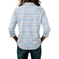 thumbnail image 6 of Satingcolo Women's Striped Polo t-Shirt Summer Oversized Contrast 3/4 Sleeve Half Button-up Pullover Tops Loose Basic Tees,Light Blue M, 6 of 6
