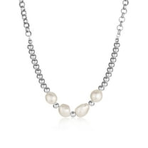 ELYA Women's Freshwater Pearl and Steel Beaded Necklace - 17"