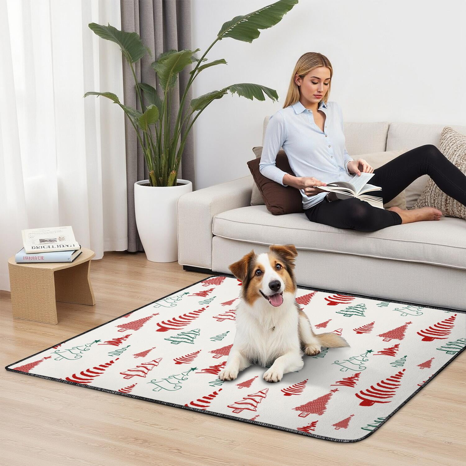 Christmas Red and Green Washable Dog Pads 48"x48" 2-Pack, Super Absorbent Reusable Puppy Pee Mats with Holiday Themes for Large Area Management