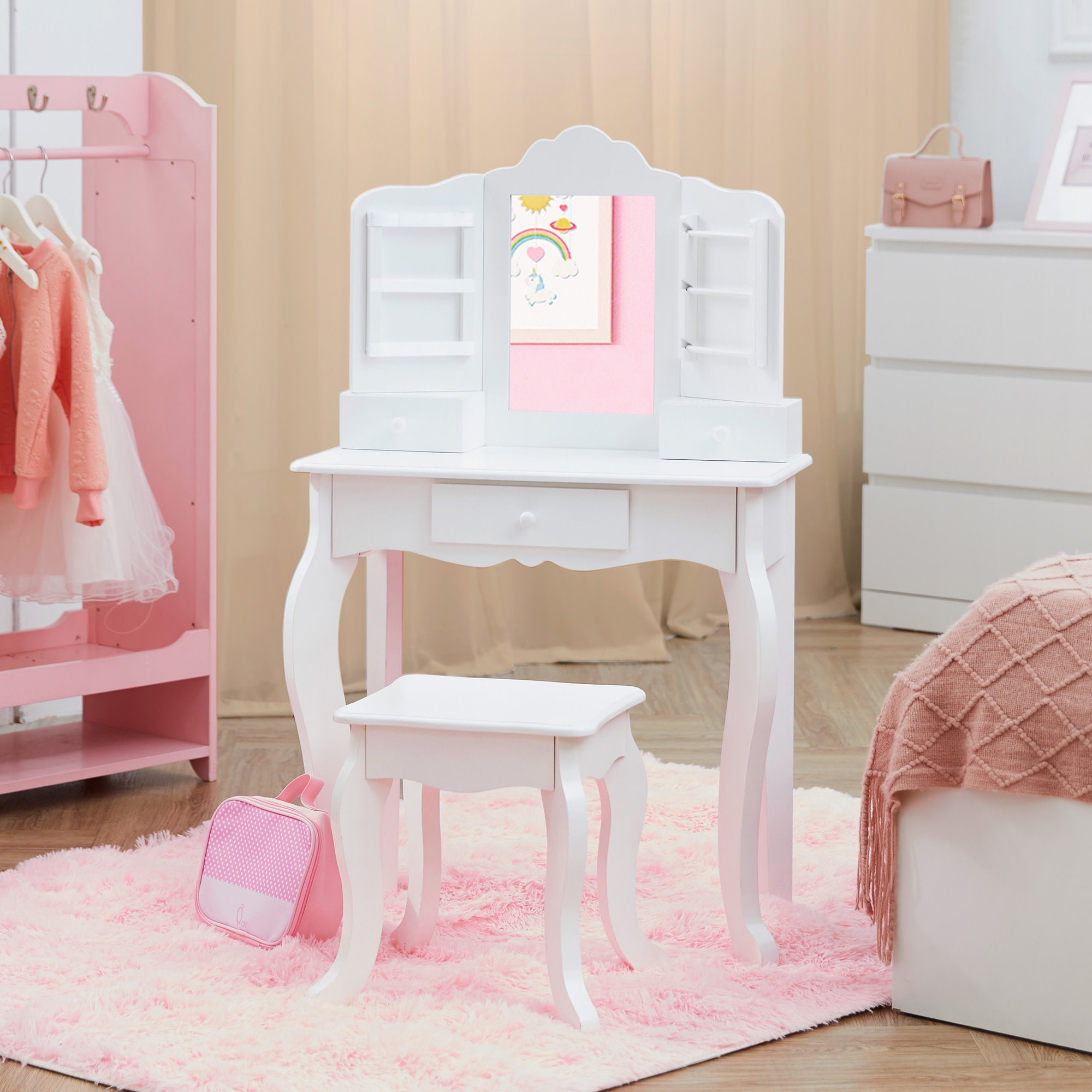 strapless open back dress Princess Dressing Table with Mirror & Stool