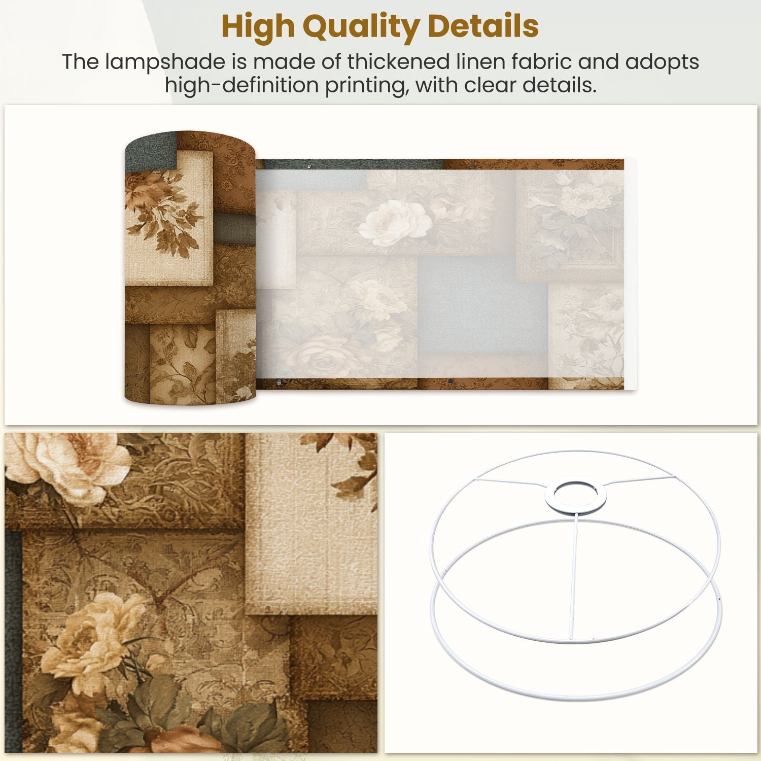 Linen Drum Lampshades Vintage Floral Patchwork 13"x13"x10" Light Shade for Table Lamps Floor Lamp Shades Lampshade Replacement Assembly Required