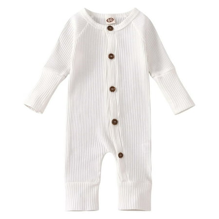 Vividxx Baby Boys Girls Romper Jumpsuit Soft Knit Ribbed Onesie Comfortable Autumn Newborn Clothing Solid Color O-Neck Boho Dailywear