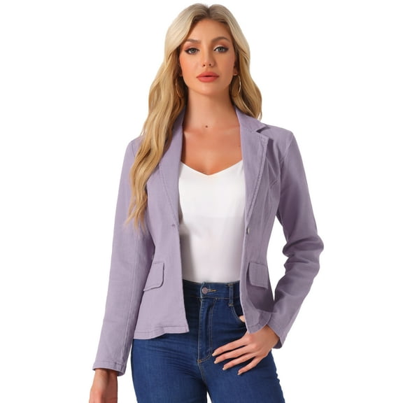 DARING DIVA Notched Lapel Button Up Washed Denim Jacket M Light Purple