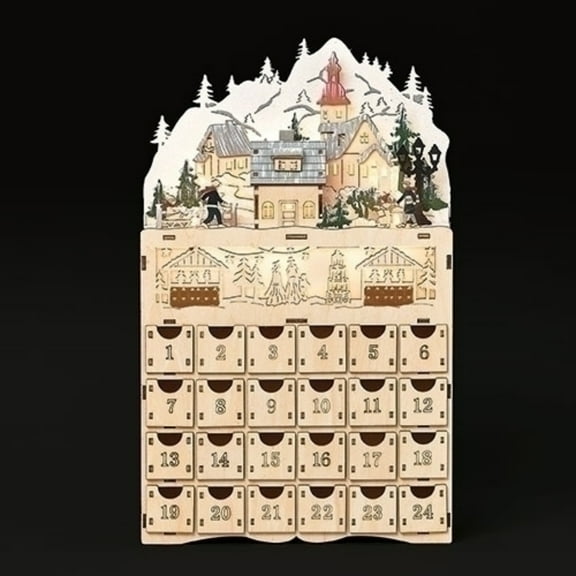 14" Beige and Black Mountain Village Countdown LED Christmas Tabletop Decor