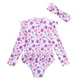 thumbnail image 3 of Swimsuits for Girls 2 Piece Long Sleeve Floral Print Bikini Style Swimsuit and Headband UPF Sun Beach Play Tankini Purple Size 5-6 Y, 3 of 8