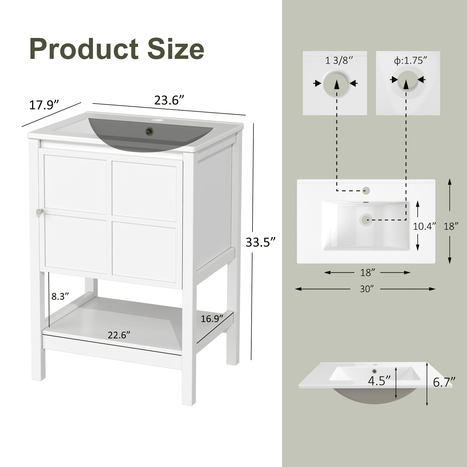 EVOKEDEN 24" Bathroom Vanity with Sink, Small Farmhouse Freestanding Bathroom Cabinet Combo Set, Soft Closing Door and Open Storage Shelf, White