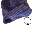 thumbnail image 4 of C.C Unisex Chunky Soft Stretch Cable Knit Warm Fuzzy Lined Skully Beanie, Periwinkle with Hair Tie, 4 of 5