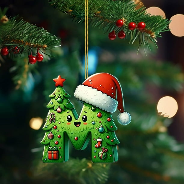 Árbol de Navidad Decoraciones Árbol de Navidad Acrílico 2D 26 Letra Colgante Regalo Decorativo Familia Fiesta de Navidad Colgante
