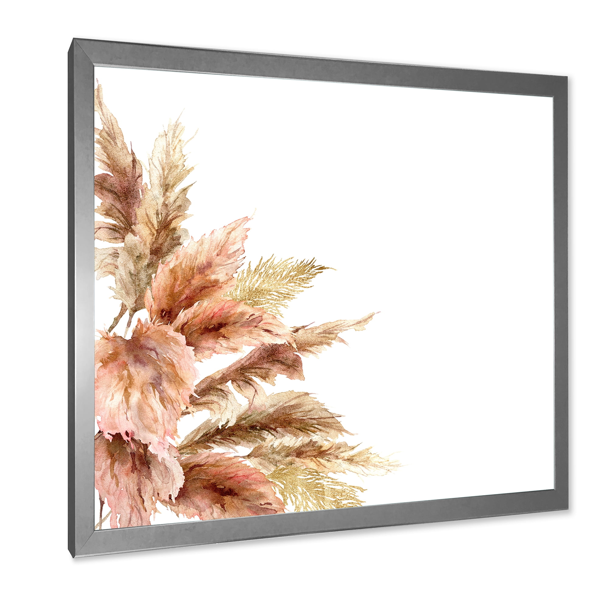 Designart 'Exotic Dry Pampas Grass On White Background' Traditional Framed Art Print