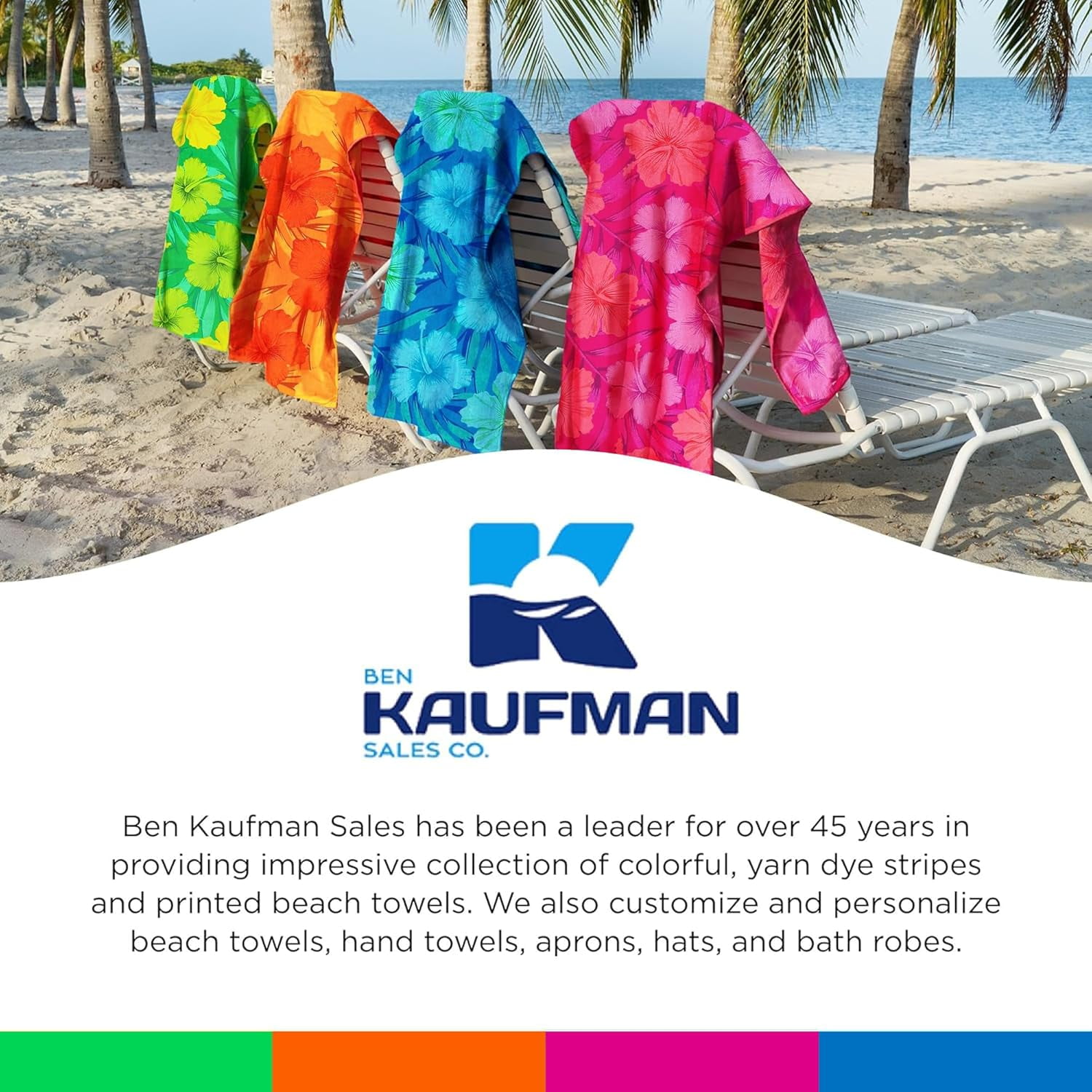 Kaufman - Colorful Hibiscus Beach Towels | 100% Cotton with Ends Hemmed | 30" x 60" | Colorful Soft & Absorbent Pool Towels for Adults and Kids | Fiber Reactive | 4 Pack