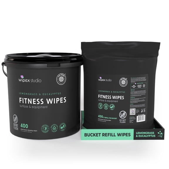 Wipex Gym Wipes Bundle, EWG Verified Plant-Based Cleaner, 800 Total Wipes, 400ct Bucket   Refill, Lemongrass & Eucalyptus