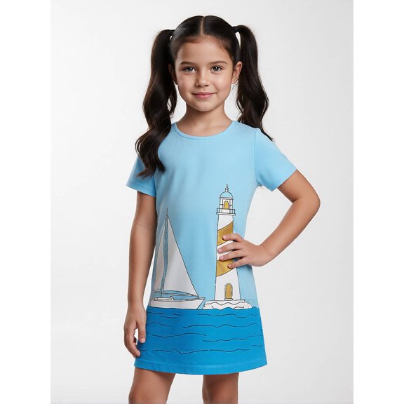 Trendy Cool Girls Short Sleeve Dress Casual Dress A-Line Everyday Look for Kids Girls Age 5-13