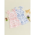 thumbnail image 3 of BemeyourBBs Toddler Baby Girls Summer Clothes One Piece Romper Jumpsuit Casual Bow Print Waist-cinching Crew Neck Sleeveless Short Overalls, 3 of 9
