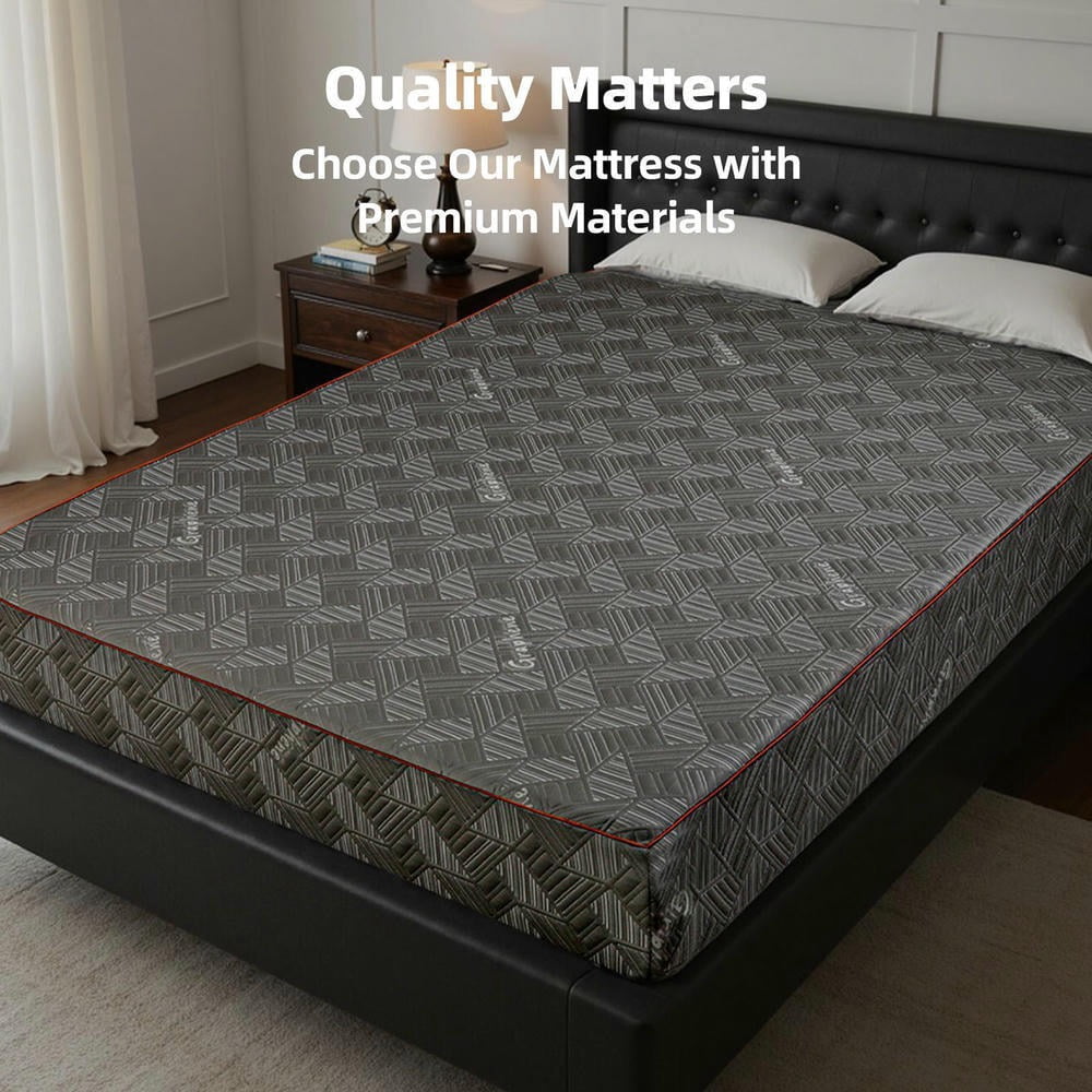 Barara King Queen Size 10 Inch Mattress Breathable Sterilizing Support High Resilience Foam for Comfort, Bedroom Upgrade, Black