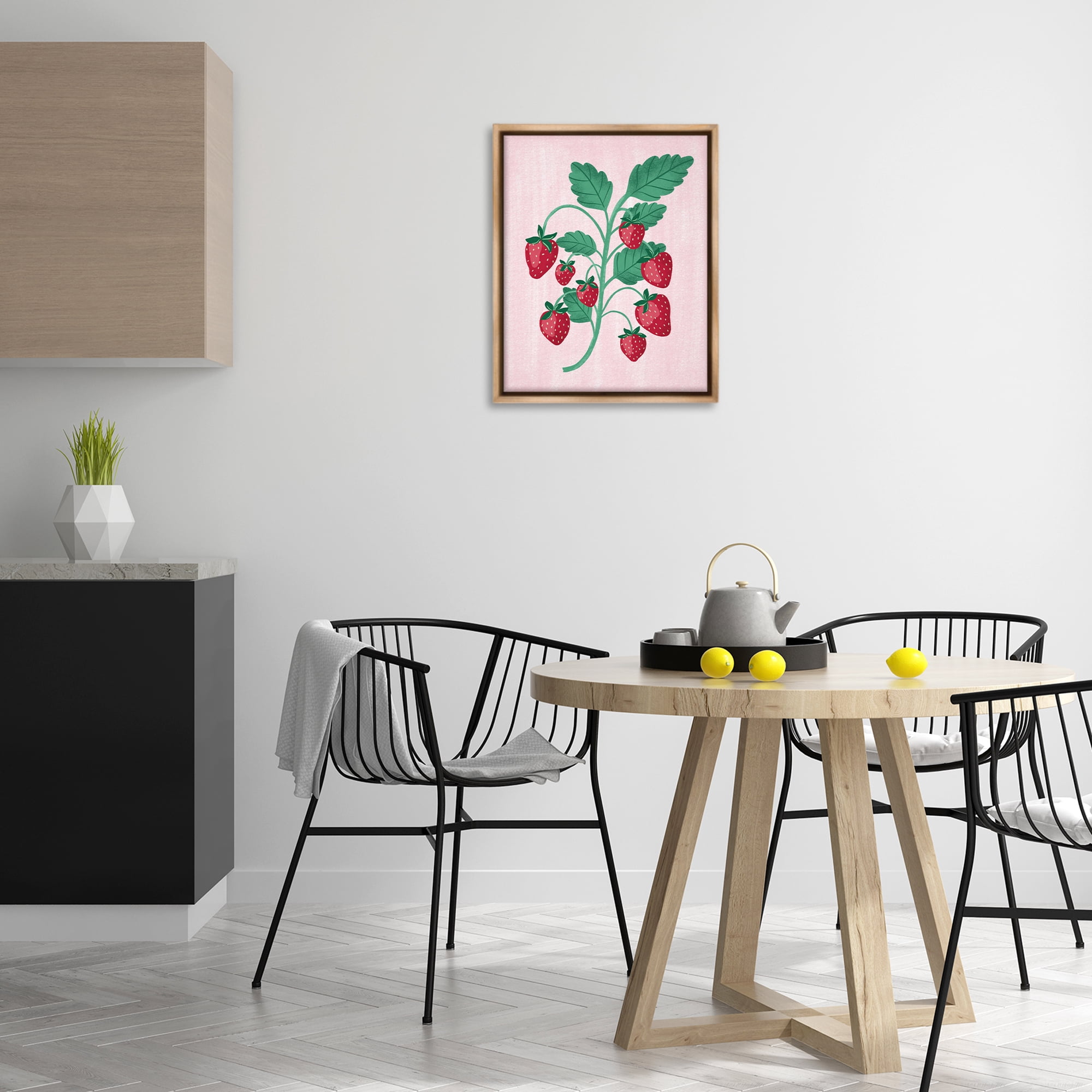 Stupell Industries Fresh Strawberries Branch Food & Beverage Painting Brown Floater Framed Canvas Art Print Wall Art, 17 x 21