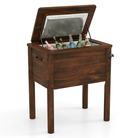 YUONAO 54Qt Wooden Patio Cooler with Handles & Bottle Opener – Rustic Brown Outdoor Beverage Ice Chest for Deck, BBQ, Party, Camping
