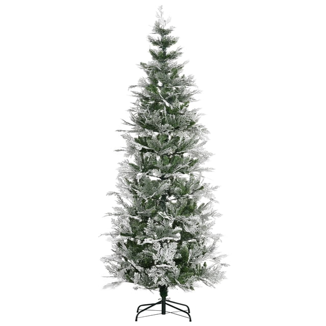 HOMCOM 7.5ft Snow Flocked Artificial Christmas Tree Pencil Shape