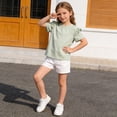 thumbnail image 4 of Zpanxa T-Shirts pour Filles Couleur Unie Bordure Festonnée Manches Courtes Col Rond Coton Haut Décontracté 8 Ans, 4 of 7