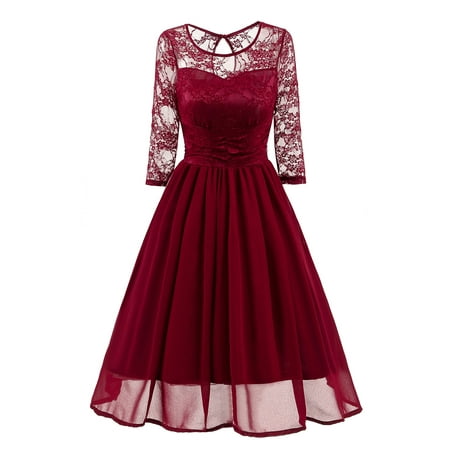 Topcobe Cocktail Dress for Women, Women's 3/4 Sleeves Elegant Vintage Dresses for Ladies, TC-CH4372WRS Summer Floral Prom Dress Bridesmaid Midi Dresses for Juniors, S-2XL