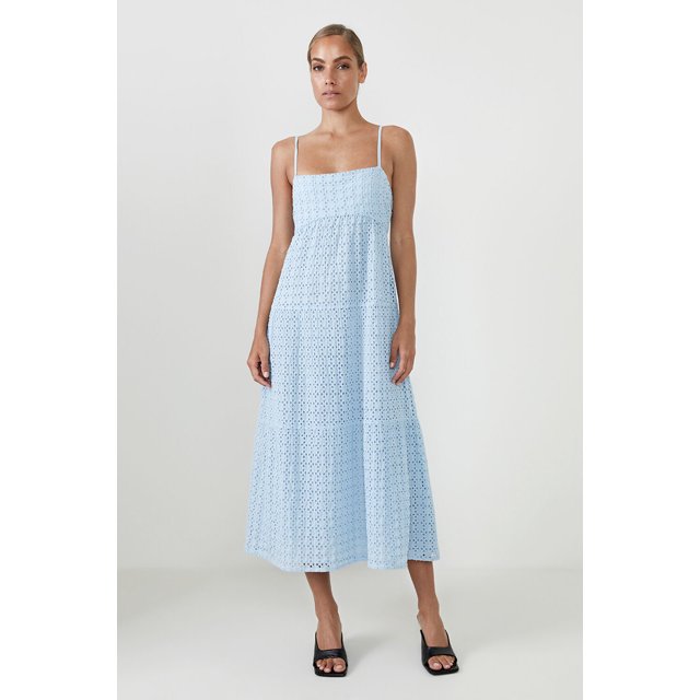 Bardot Broderie Flow Eyelet Sleeveless Dress In Light Blue Size XL/12 $148