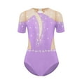 thumbnail image 1 of Rswnyirn Kids Girls Figure Skating Dance Leotard Rhinestones Short Sleeve Cutout Back Mesh Patchwork Light Purple 12, 1 of 5