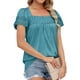 thumbnail image 3 of Camiseta informal holgada de manga corta con ribete de encaje verde pavo real para mujer, 3 of 6