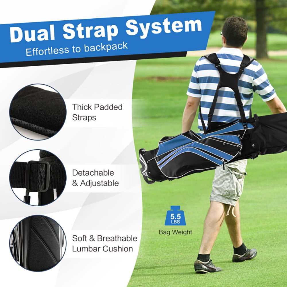 GVN Golf Stand Bag, Lightweight Golf Bag,Golf Stand Cart Bag with 6-Way Divider Carry Pockets-Blue