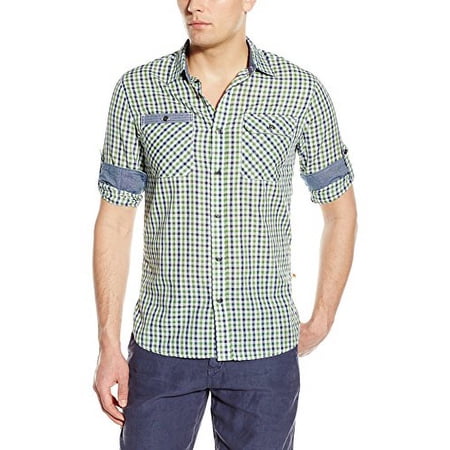 Dakota Grizzly Men's Brock Gingham Heritage Roll-Up Sleeve, Lime, Medium