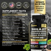 Shilajit 9000 Panax Ginseng 1500MG Ashwagandha 2000MG Rhodiola Rosea 1000MG, Turmeric 500MG, Gingko Biloba 500MG, Stinging Nettle 250MG, Cordyceps Mushroom 500MG (60 Caps)