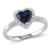 Miabella Women's 7/8 Carat T.G.W. Heart-Shape Created Blue Sapphire and 1/10 Carat T.W. Diamond 10kt White Gold Heart Halo Engagement Ring
