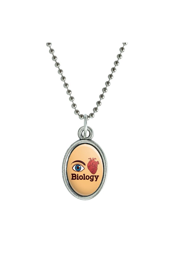 Eye Heart Biology Antiqued Oval Charm Pendant with Chain