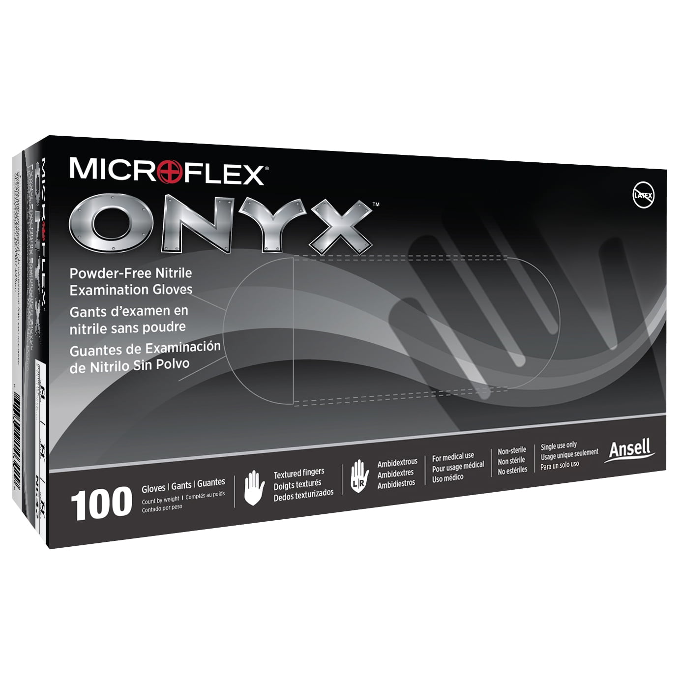 Ansell Microflex Onyx N64 Disposable Nitrile Gloves, 5.1mil, Black Medium, Box of 100