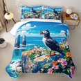 thumbnail image 2 of Castle Fairy Bright Anime Cliff Puffin Scene Quilt Full,Wild Flower Sea Stack Rock Print Full Bedspread Sets,Sky Pink, 2 of 7