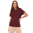 thumbnail image 1 of T-shirts à Manches Courtes Surdimensionnés pour Femmes, Col Rond, Coupe Ample, T-Shirt d'Entraînement, Hauts Décontractés d'Été, Coton, Rouge Foncé, L, 1 of 8