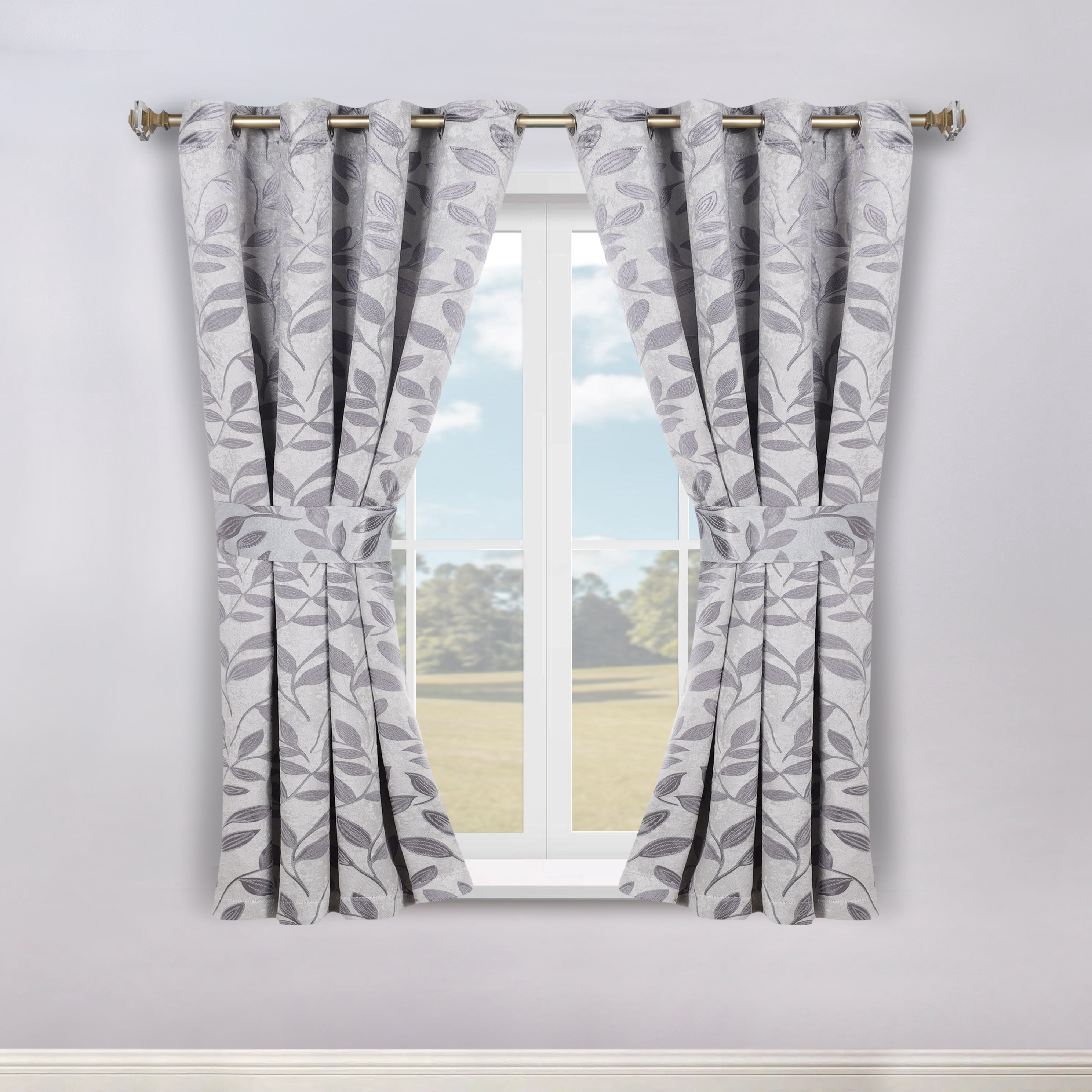 Superior Blackout Leaves Curtains Set of 2, Light Filtering Grommet Curtain Panel Set, Grey, 46"W x 63"L