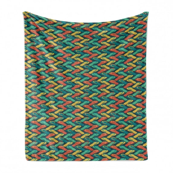 Flip Flop Soft Flannel Fleece Throw Blanket, Simplistic Design of Soft Pastel Colored Thong Sandals Forming Zigzag Pattern, Cozy Plush for Indoor and Outdoor Use, 70" x 90", Multicolor, by Ambesonne