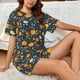 thumbnail image 4 of Fotbe Pumpkin Conjunto de Pijama Estampado para Mujer, 2 Piezas, Ropa de Dormir con Camiseta de Manga Corta y Shorts Suaves-Large, 4 of 6