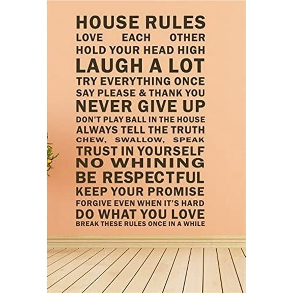 House Rules Vinyl Wall Art Decal Sticker Wall Quotes (Black, Large)38"x61"