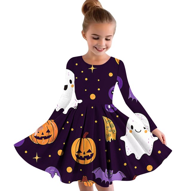 Robes Tutu Filles Manches Longues Col Rond Robe 4-14 Ans Enfants et Filles Robe Princesse Imprimée Manches Longues Col Rond Multicolore 120